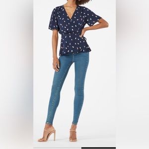 JustFab Flutter Sleeve Wrap Front Blouse